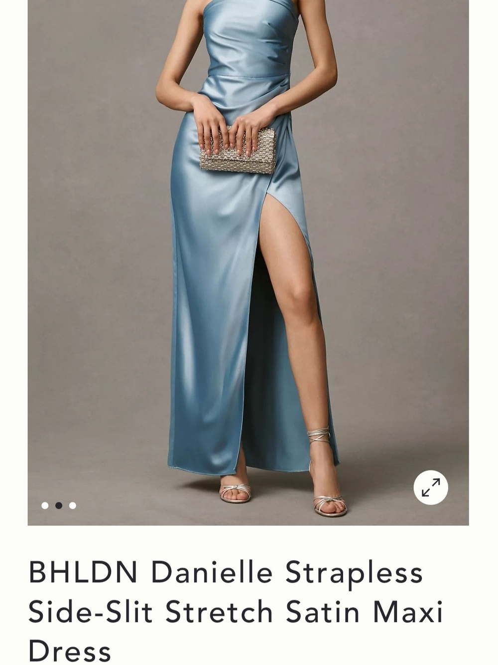 BHLDN Strapless Satin Maxi Gown in Dusty Blue